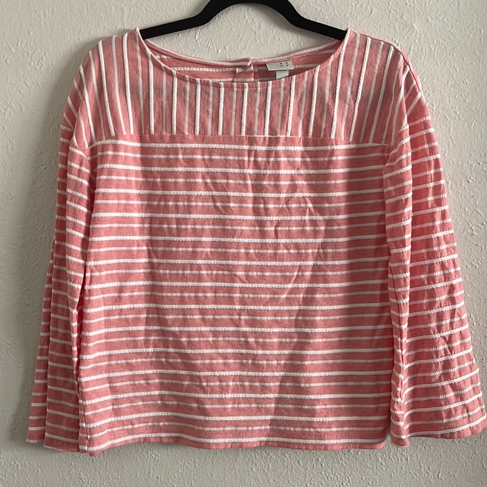 Pink long sleeve top with white stripes